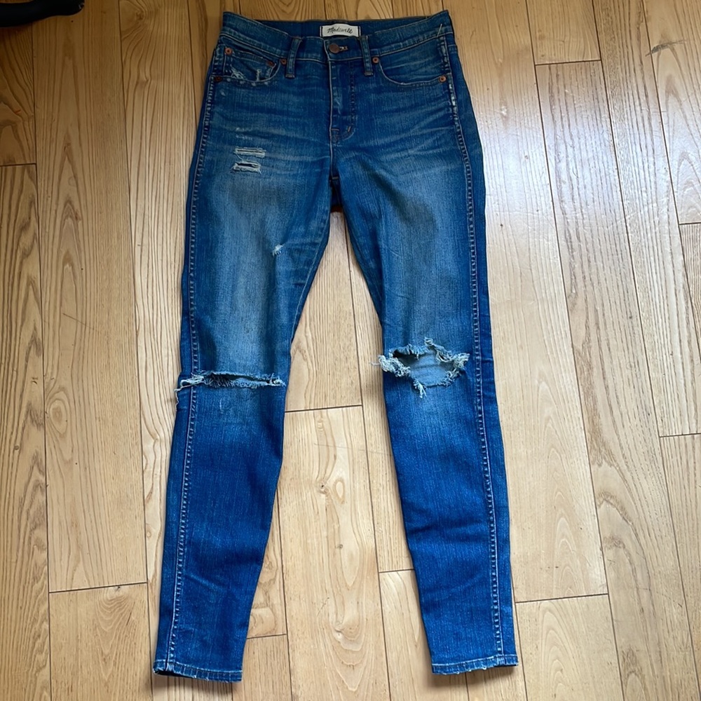 Madewell 9” high riser skinny skinny busted knee jeans EUC size 25 - Picture 5 of 10